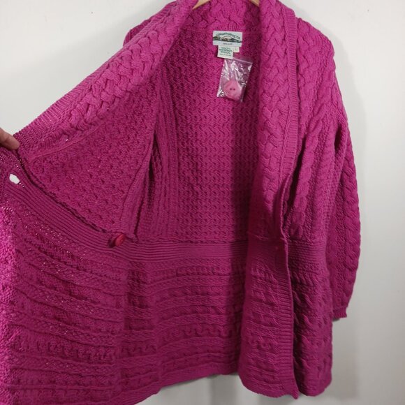 NWOT Aran Crafts Ireland 100% Merino Wool Long Cardigan Pink, SZ Large Lagenlook - Picture 10 of 16